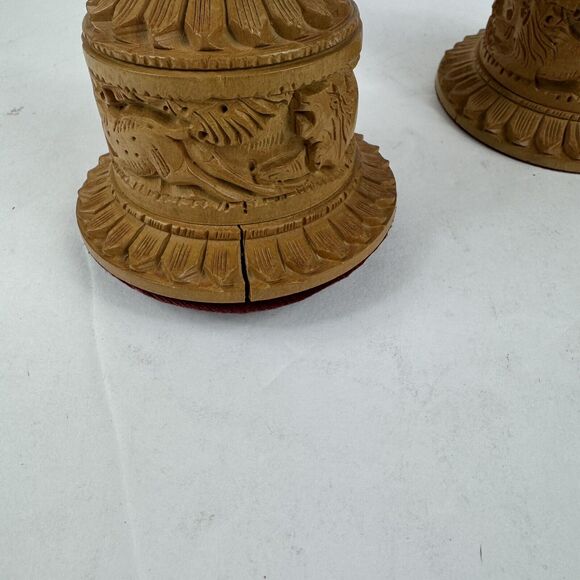 Pair Hand Carved Wooden Flower Vintage Vase Elephant Lion Home Garden Decor Art - Picture 3 of 10